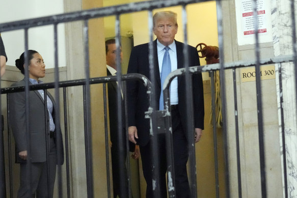 Trump returns to the courtroom after the lunch break of his civil business fraud trial.