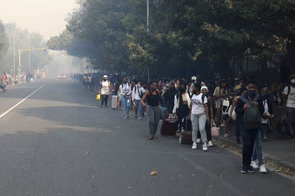Students are evacuated from their residence at the University of Cape Town.