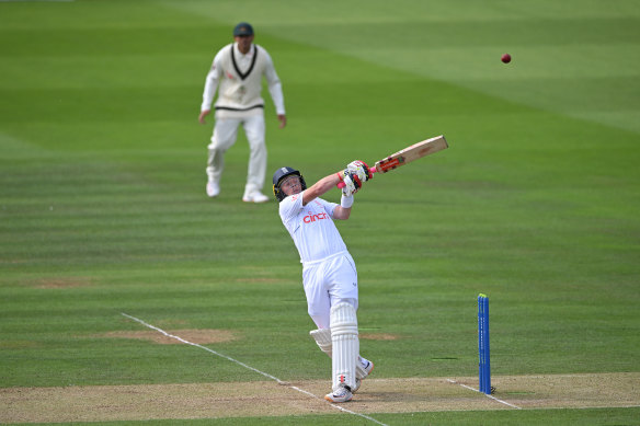 England’s Ollie Pope takes on the short ball at Lord’s.