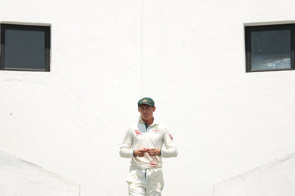Marnus Labuschagne walks back onto the field in Galle.