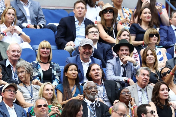 Laver (at left) in the crowd at the US Open men’s singles final in 2016, among celebrities including actor Kevin Spacey and US Vogue head Anna Wintour.