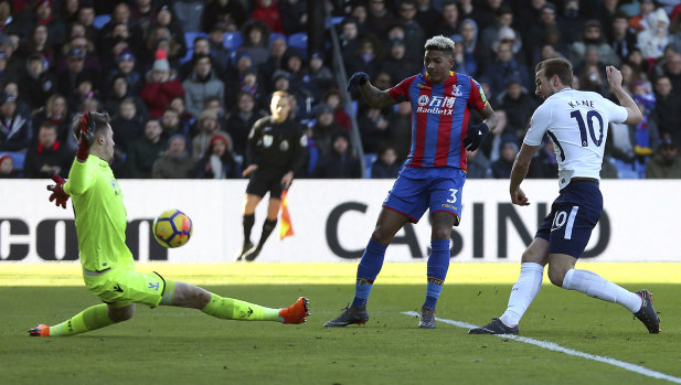 Tottenham Hotspur's Harry Kane with an attempt on goal against Crystal Palace at Selhurst Park on Sunday.