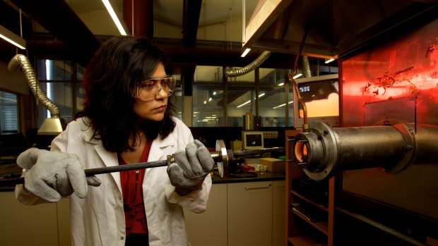 Professor Veena Sahajwalla works at one of the UNSW micro-factories.