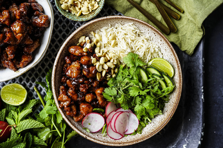 Sticky pork sausage rice bowls.