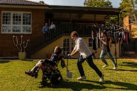 Emma and Adam Maly and their kids, Will, Ollie and Grace race each other (a favourite past-time of Grace’s) at home in Sydney.