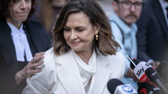 Lisa Wilkinson outside the Federal Court after the judgment was delivered on Monday.
