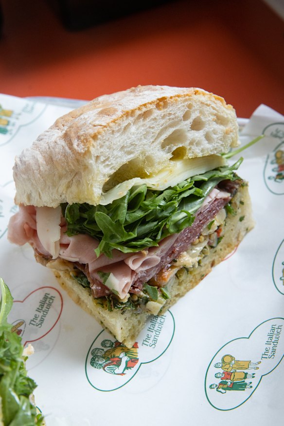 The Backhander features mortadella, prosciutto and salami.