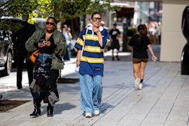 Stripe tease: a visitor to New York Fashion Week last year rocks her favourite street-style staple.