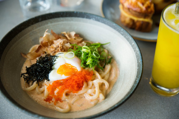 Ramped-up wheat noodles. 