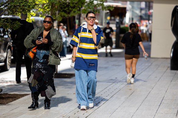 Stripe tease: a visitor to New York Fashion Week last year rocks her favourite street-style staple.