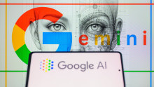 The Google AI logo is being displayed on a smartphone with Gemini in the background in this photo illustration, taken in Brussels, Belgium, on February 8, 2024. 