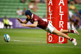 Josh Flook scores a try against the Western Force in Melbourne in early March. The Reds centre has missed two of the past five matches to rest his shoulder.