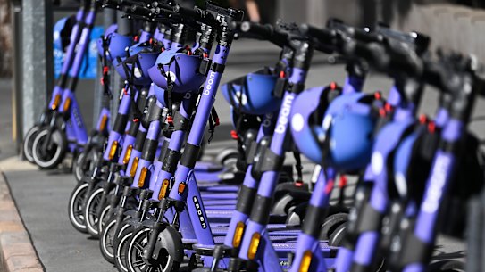 Brisbane Times - Generic - E-Scooters in Brisbane, July 13, 2023.