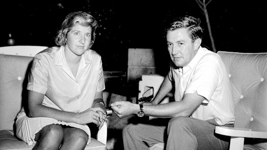 Dawn Fraser meets with solicitor Edward France after the ban was announced.