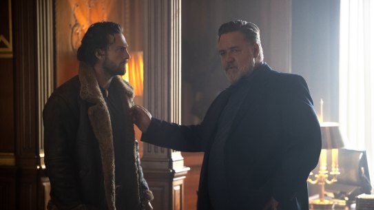 Aaron Taylor-Johnson and Russell Crowe play father and son in Kraven the Hunter. 