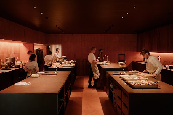 The strikingly handsome open kitchen. 