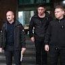 Thomas Sewell (left) outside court in Melbourne late last year with Jimeone Roberts and Nathan Bull of his neo-Nazi group.