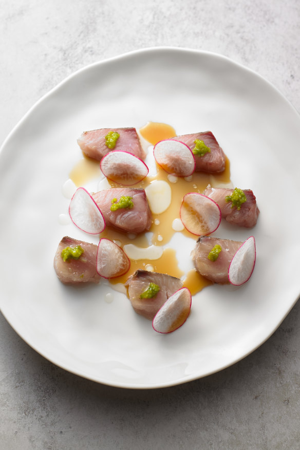 Wild kingfish and radish.