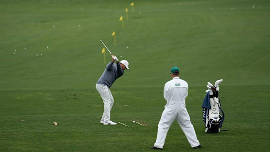 Jason Day on the range before the US Masters.