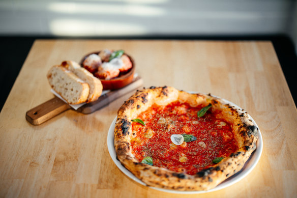 Meatballs and marinara pizza.