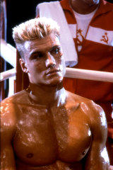 Dolph Lundgren in Rocky IV as Ivan Drago, the star of the Finding Drago podcast.