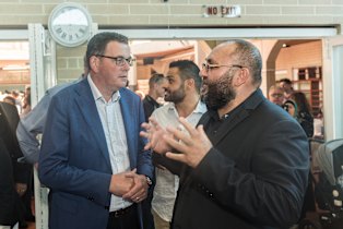 Premier Daniel Andrews at Preston Mosque with Preston Mosque Association president Tarek Khodr.   