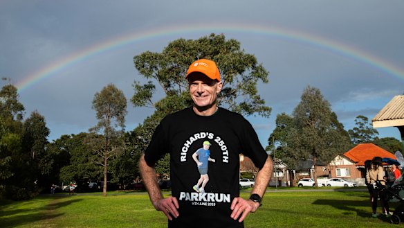 Original colour: Richard Scolyer after completing his 250th Parkrun at Haberfield in June 2025.