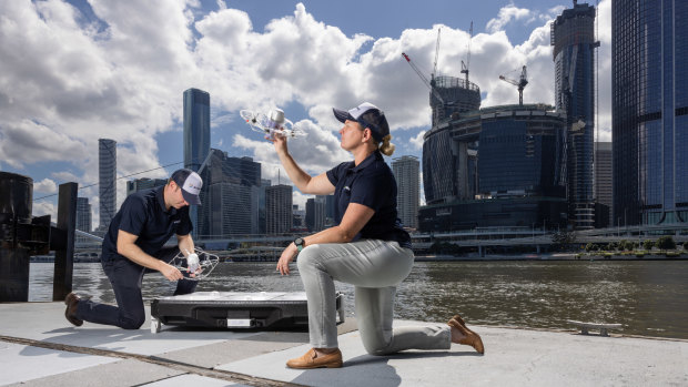 Skyshows’ Andrew Crowe and Sue Osborn plan to launch 400 drones for the Brisbane Festival.