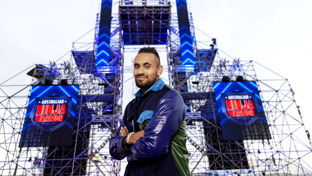Nick Kyrgios on the set of Australian Ninja Warrior, where he will act as a sideline commentator.  