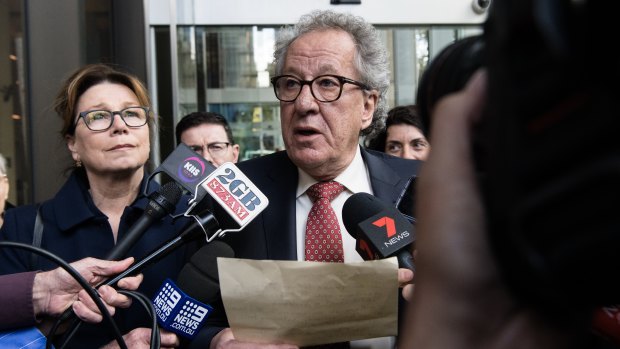 Geoffrey Rush responds to the Federal Court judgment on Thursday.