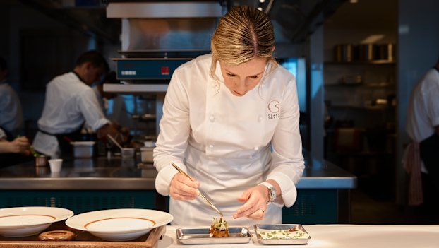 “I love humble ingredients,” says Clare Smyth, pictured in the Oncore kitchen. “I love the challenge of someone saying, ‘Well, that’s just an onion,’ and then making something spectacular from that onion.”  