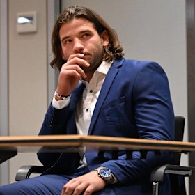 Pat Carrigan at the NRL judiciary on Tuesday night.