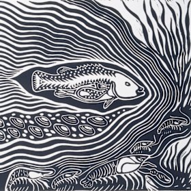 Badger Bates' Parntuu (codfish) 1993   
linocut.