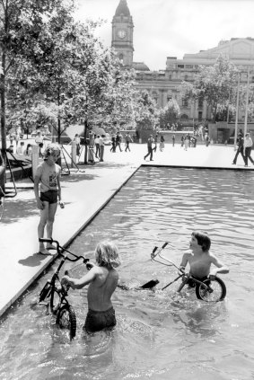 Children playing in City Square, 1980.