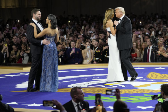 Donald and Melania Trump dance at the Commander-in-Chief Inaugural Ball along with Vice President J.D. Vance and wife Usha.