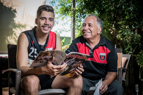 AFL draft hopeful Elijah Taylor and his grandfather Dennis at their home near Fremantle.