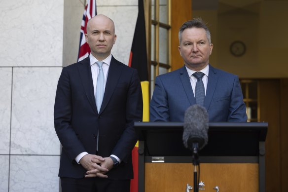 Matt Kean (left) and Climate Change and Energy Minister Chris Bowen on Monday.