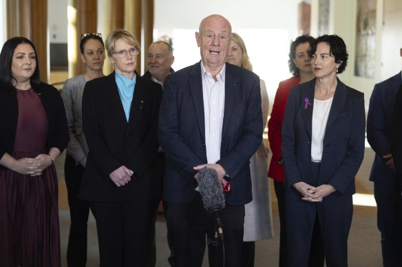 Tim Costello, Chief Advocate, Alliance for Gambling Reform, addresses the media during a press conference to call on the Government to ban gambling advertising, at Parliament House in Canberra.  