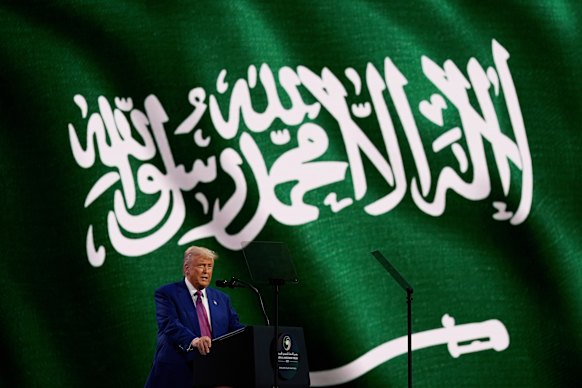 Trump speaks at the Saudi-US Investment Forum in Riyadh.