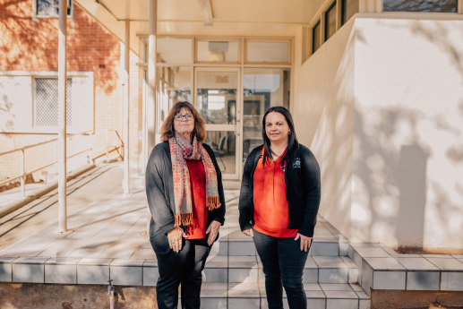 Orange Local Aboriginal Land Council CEO Annette Steele with Colette Vincent, executive assistant to Ms Steele, out the front of the old police station in Orange. The site previously has been handed over freehold to the Orange Aboriginal land council. 