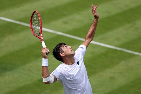 Roman Andres Burruchaga will need an extraordinary comeback to revive his Wimbledon dreams. 