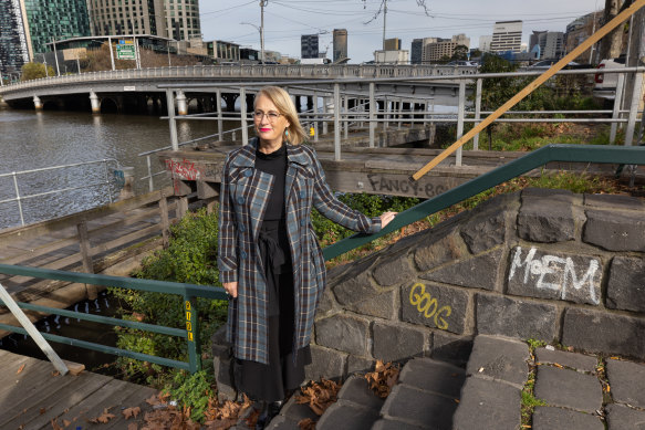 Lord Mayor Sally Capp pictured in June 2022 at the site of the area she wants to transform through her Greenline project. 