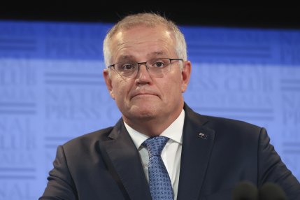 Prime Minister Scott Morrison during his address to the National Press Club of Australia in Canberra on Monday.