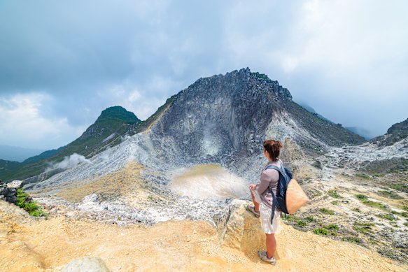 Hikers can venture to the crater of Sibayak volcano in northern Sumatra.