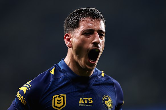 Eels tryscorer Jordan Samrani.