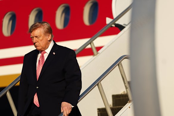 President Donald Trump arrives on Air Force One in Kansas on Monday.