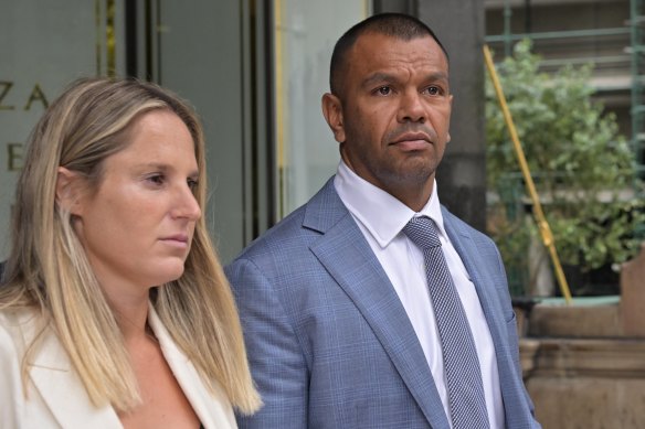 Maddi and Kurtley Beale outside court during a break on Friday.