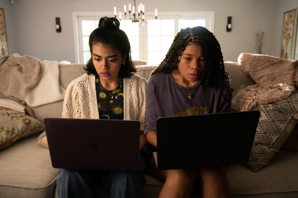 Veena (Megan Suri, left) and June (Storm Reid) attempt to find June’s mum, who has disappeared on holiday, in Missing. 