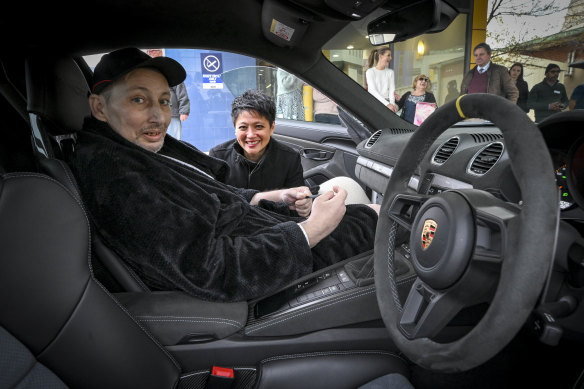 Robert Harrison, a patient at the Northern Health Palliative Care Unit, whose last wish was a drive in a sports car. Oncologist Jaclyn Yoong helped him fulfil his dream.