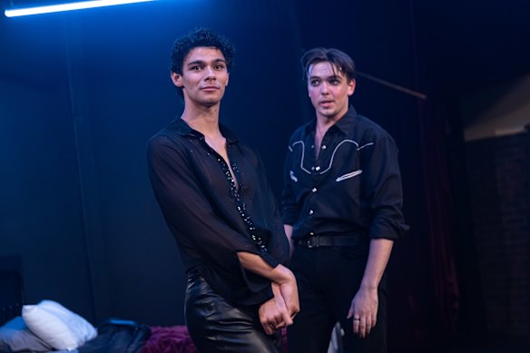 Peter (Nathaniel Savy) in a dashing, kink-coded ensemble gifted by Daniel (Max Fernandez).